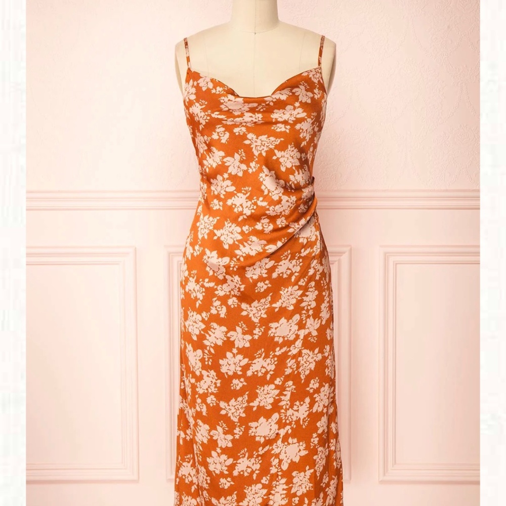 Mimallone Rust Cowl Neck Floral MIDI Dress